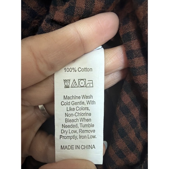 SHEIN Tiered Babydoll 100% Cotton Mini Dress Brown 3/4 Sleeve Minimalist Sz M - Picture 5 of 6